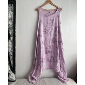 Vasna linen Dress Lagenlook Beach Cover sleeveless Flowy Tiered Maxi Dress Sz L